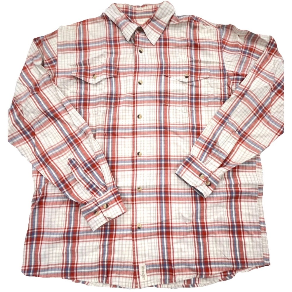 Wrangler Shirt Men Large Red White Plaid Button Up Western Cowboy Work Pockets